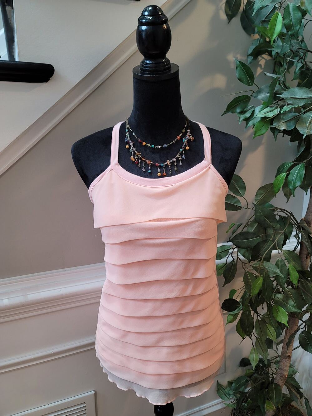 Design History Tank Top Women's Small Pink Tiered Ruffle Sleeveless Scoop Neck